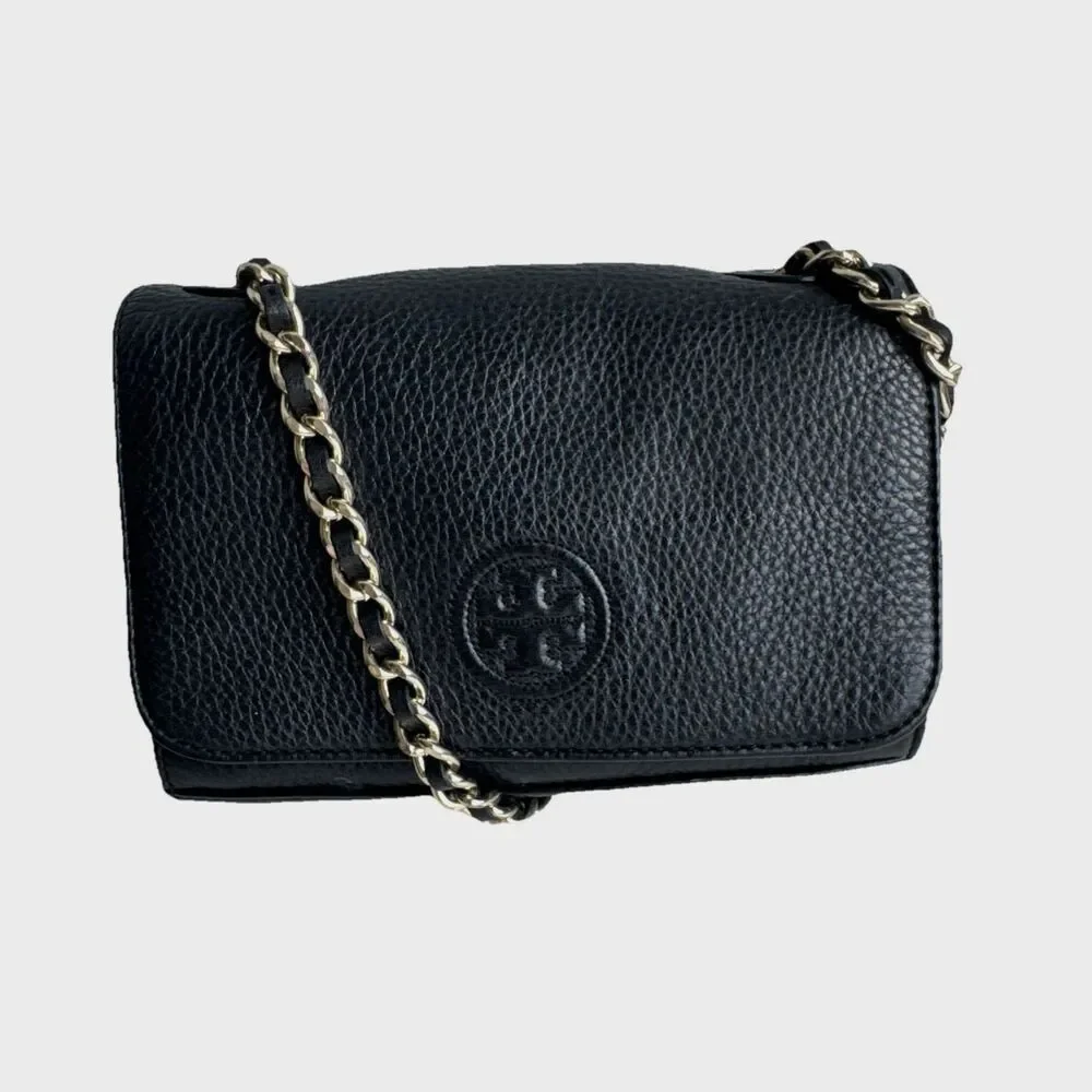 Tory Burch Bombe Crossbody Bag Black Leather Gold Chain Authentic Y2K Logo